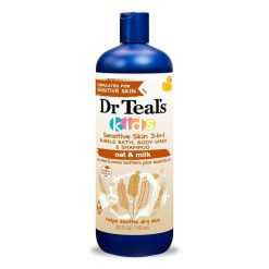Dr Teal'S Kids Sensitive skin 3 in 1 -Bubble Bath, Body Wash & Shampoo with Oat & Milk 591ml