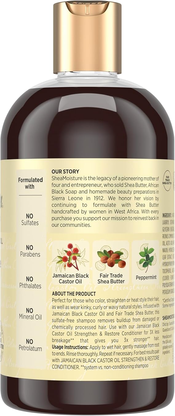 SheaMoisture Strengthen and Restore Shampoo Pure Jamaican Black Castor Oil for Damaged Hair - Image 2
