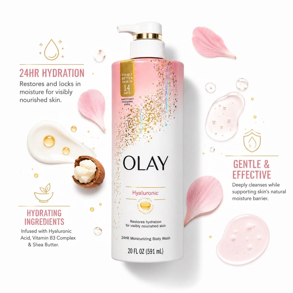 Olay Hyaluronic 24hr Moisturizing Body Wash 591ml - Image 2