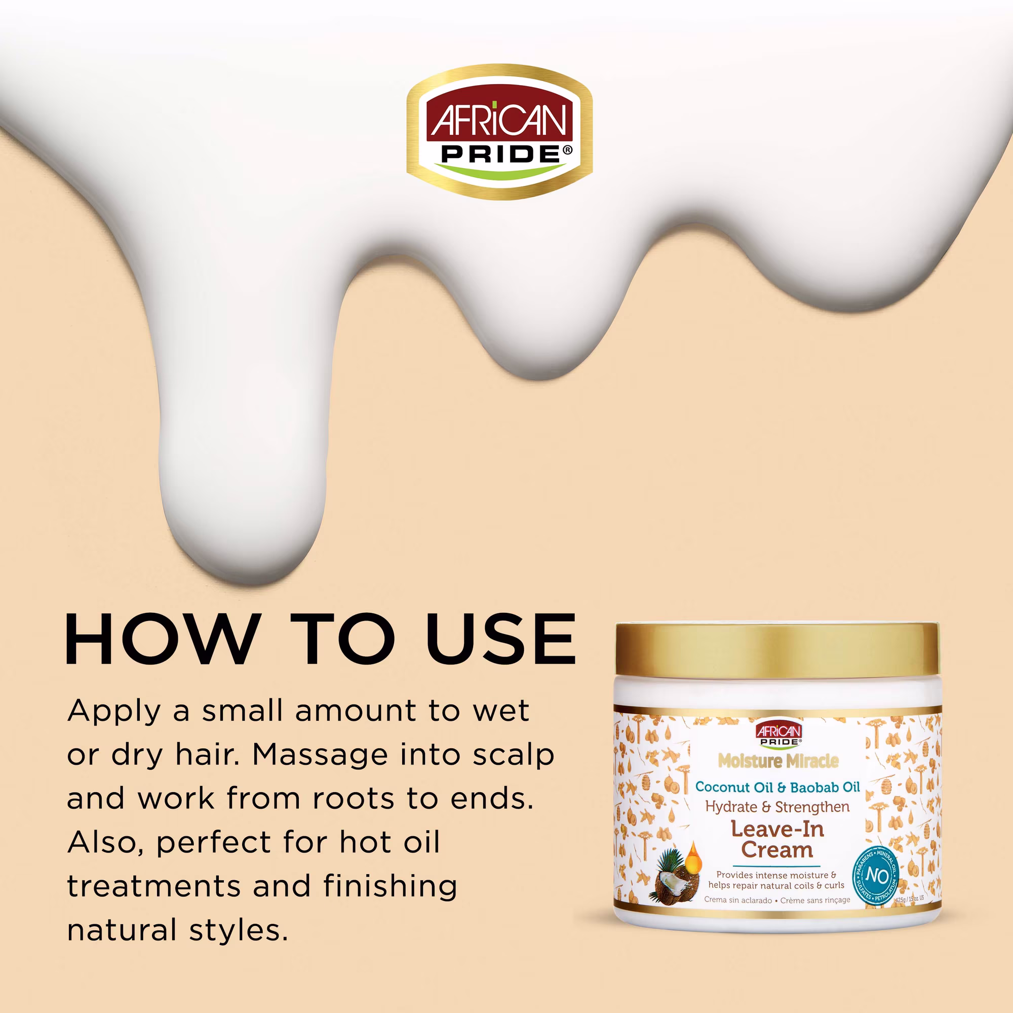 African Pride Moisture Miracle Coconut Oil & Baobab Oil Leave-In Cream - Image 3