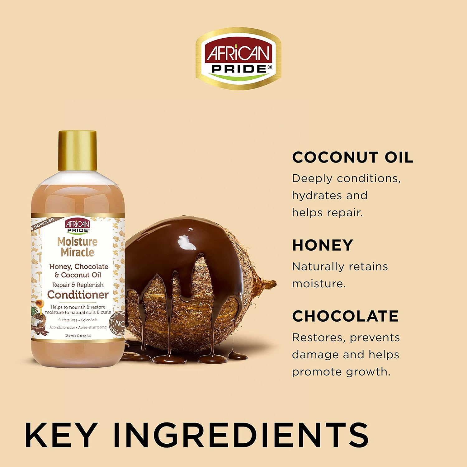 African Pride Moisture Miracle Honey, Chocolate & Coconut Oil Nourish & Restore Conditioner 473ml - Image 2