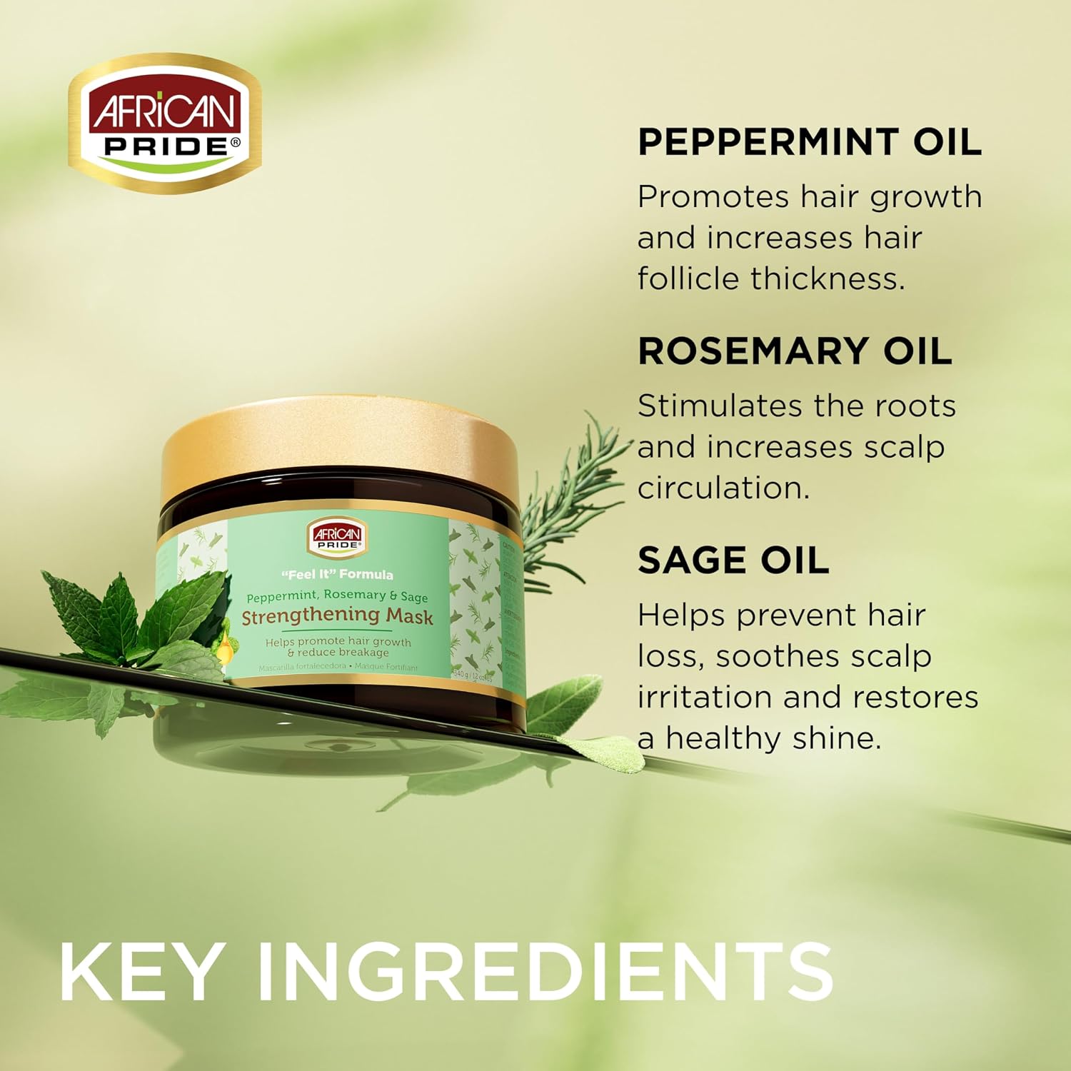 African Pride Hair Strengthening Mask Treatment with Peppermint, Rosemary & Sage 340g - Image 3