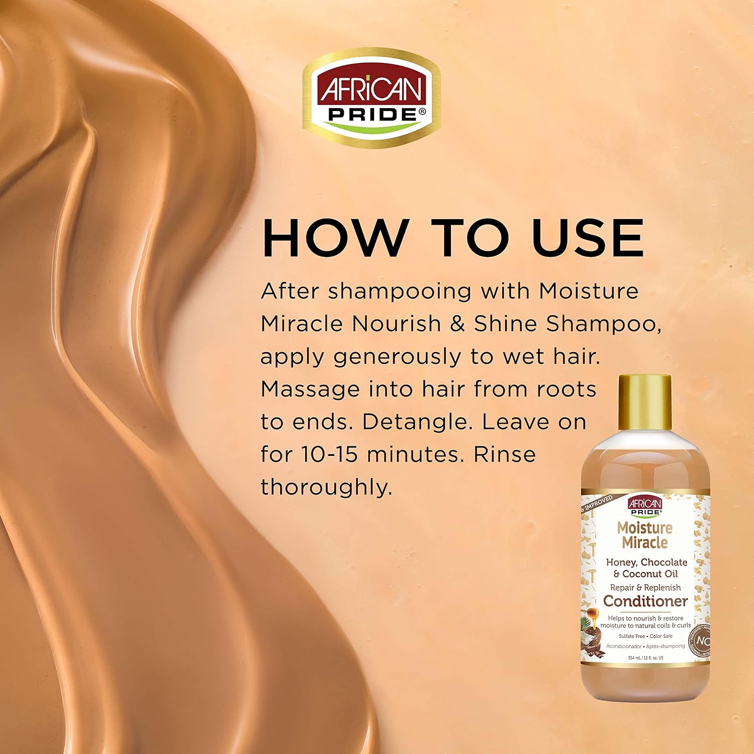African Pride Moisture Miracle Honey, Chocolate & Coconut Oil Nourish & Restore Conditioner 473ml - Image 3
