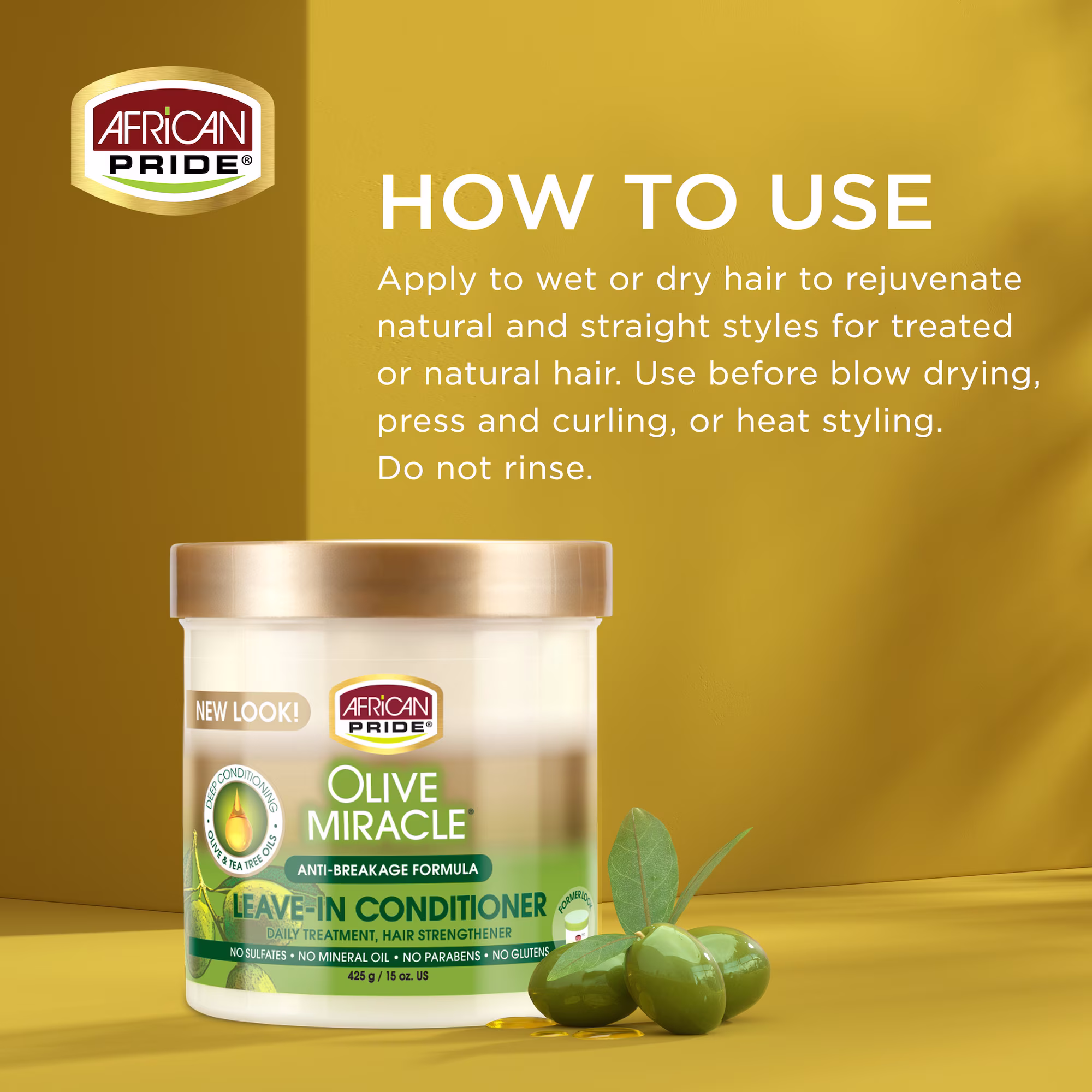 African Pride Olive Miracle Anti-Breakage Leave-In Conditioner 425g - Image 2